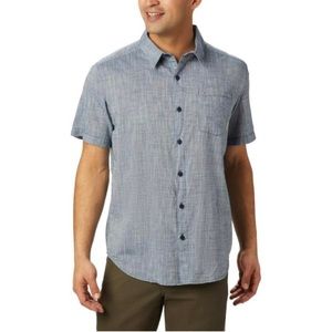 4/$25 Columbia Under Exposure Yarn Dye Short Sleeve Shirt in Petrol Blue- Medium